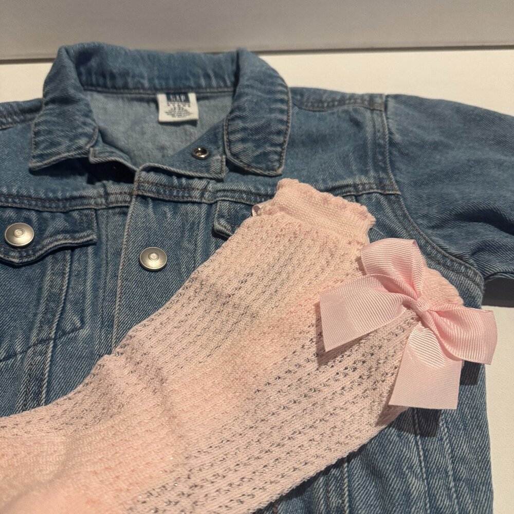 Gap Classic Denim Toddler Jean Jacket 18 - 24 Months BONUS KNEE HIGHS included